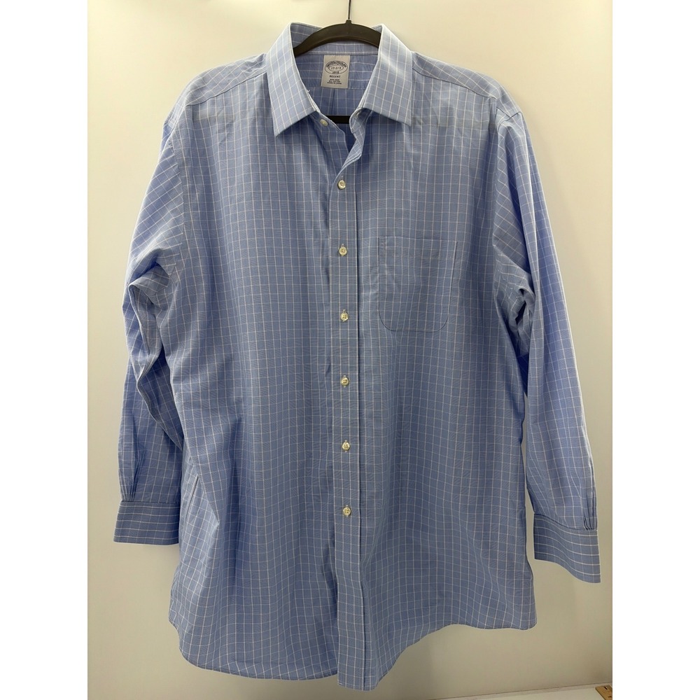 Brooks Brothers 1818 Regent Dress Shirt Mens 17-2/3 Blue Windowpane Cotton
